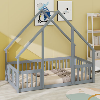 Guardrail Equipped House Shaped Floor Bed