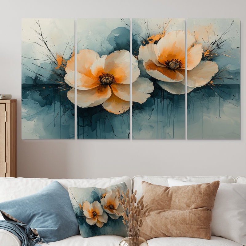 Abstract Aqua Peony Bloom n The Breeze I - Aqua Wall Art - Traditional Wall Art Decor, 28" H x 48" W, 4
