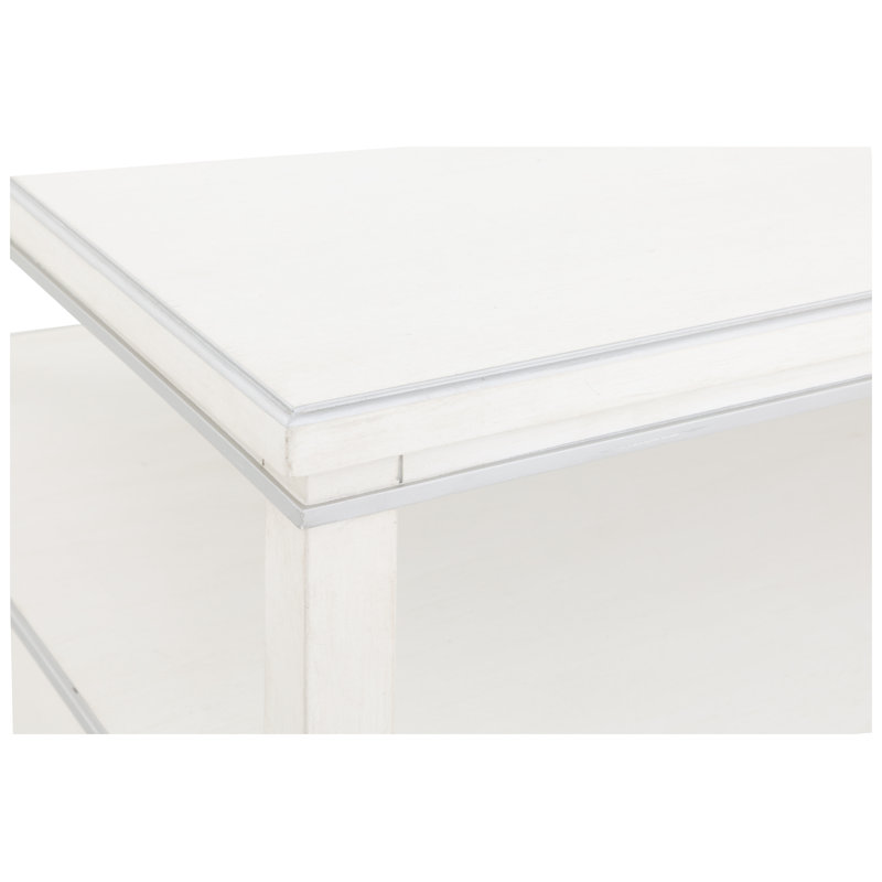 Camille Solid Wood Cocktail Table, White/Antique Pewter