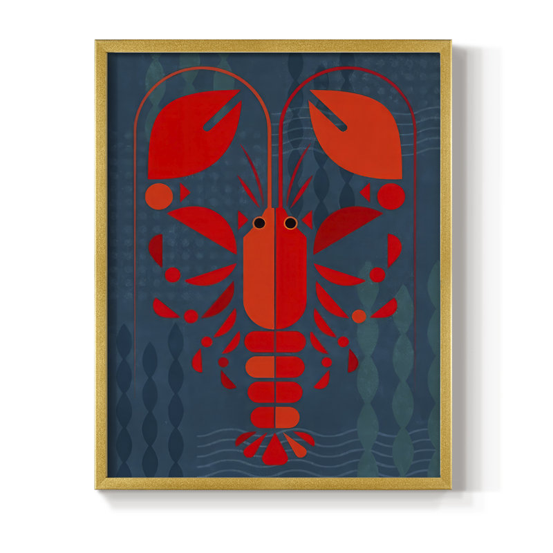 Reproduction encadrée Geo Lobster II - bois massif, H 15 po x l 12 po, Doré