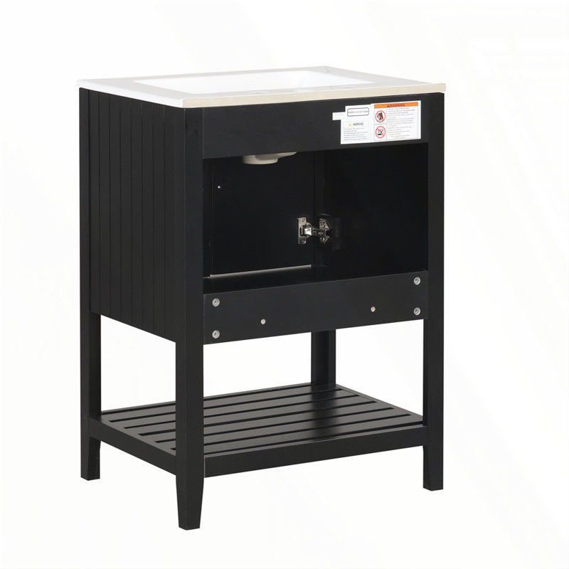 Lavabo de salle de bain moderne en céramique 24 po, Noir, Argent