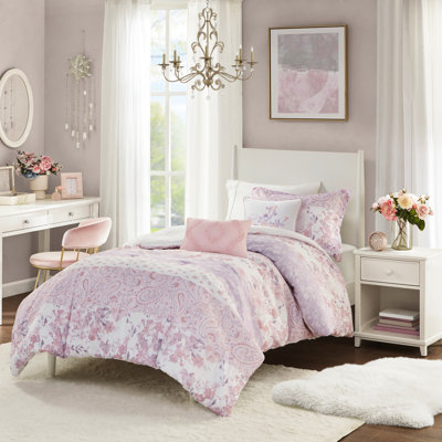Édredon à motif cachemire floral rose double / grand, 2 taies décoratives et coussins, taies d'oreiller en tissu doux et soyeux