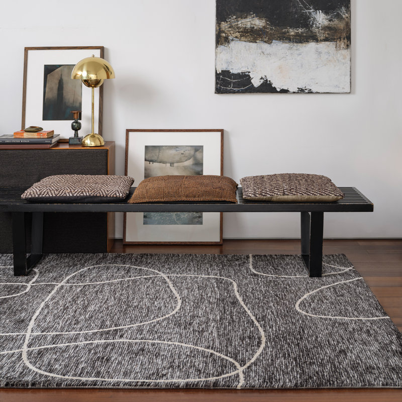Mono Sculpt Linear Charcoal Rug, Rectangle 200cm x 290cm