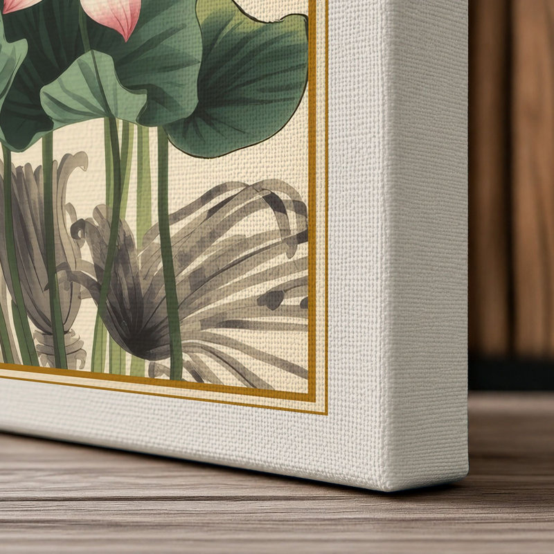Lotus in Bloom Botanical - Wrapped Canvas, 36x24 - 91.4 x 61.0 cm, Cream Border