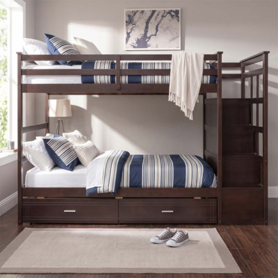 Twin Over Twin Bunk Bed with 2 Drawers and Staircase, Maximizing Space and Safety for Family Sleepovers(Without Mattress)
