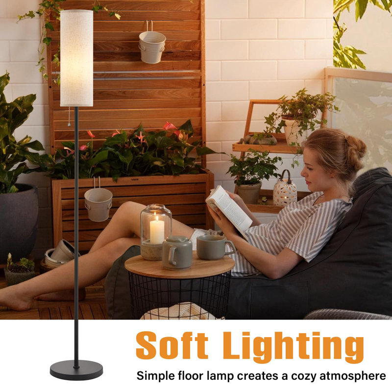 Lampe sur pied 64 "avec abat-jour en lin pour chambre à coucher, lampe sur pied minimaliste, Beige, Noir, noir, noir, noir