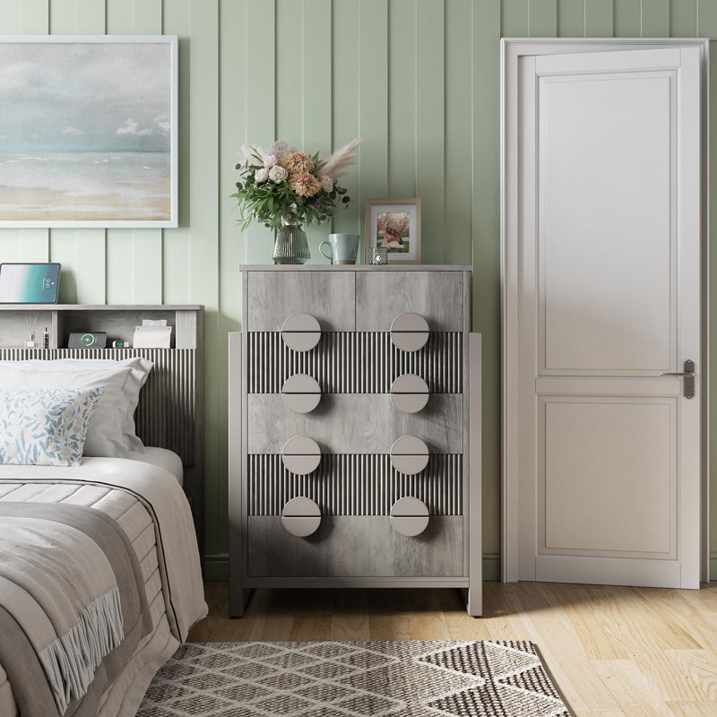 Commode moderne à 6 tiroirs Ebern Designs, Gris