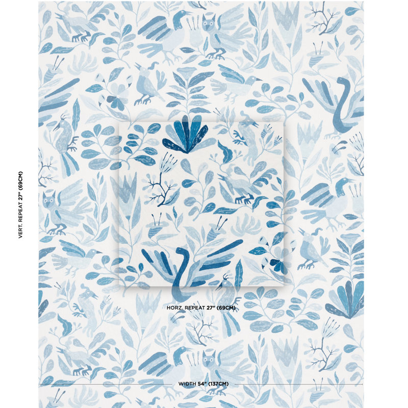 Schumacher x Abel Macias Canopy Fabric, Blue/White