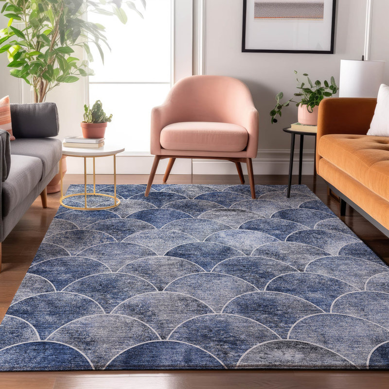 Red Rectangular Washable Synthetic 5' x 7' Rug