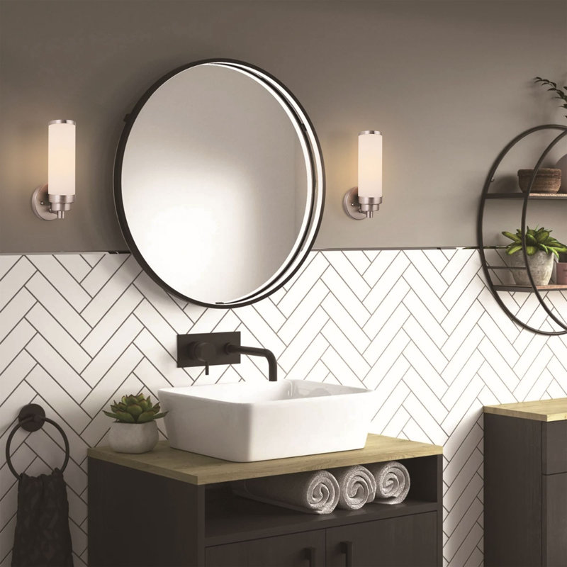 1-Light Soft Gold LED Wall Sconce With Satin Opal Glass, White, Light Gray