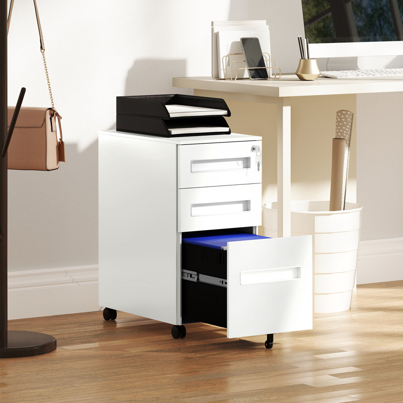 30cm Wide Mobile Steel File Cabinet, White