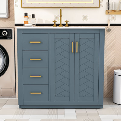 Modern Freestanding Single Bathroom Vanity with Ceramic Basin, Ample Storage and Soft-Close Doors