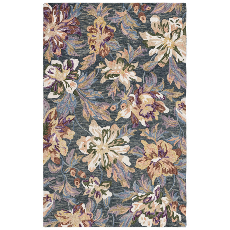 Tapis en laine / coton touffeté à la main gris / violet Kannin, Rectangle 5 pi x 8 pi