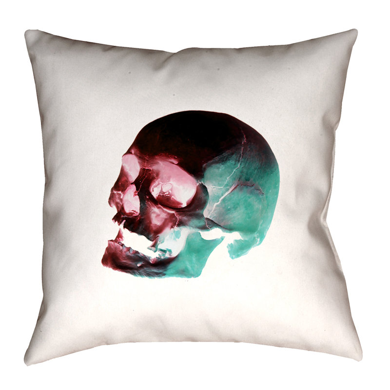 Coussin 100% coton crâne, 16 po x 1 po, Rouge / bleu / noir / blanc