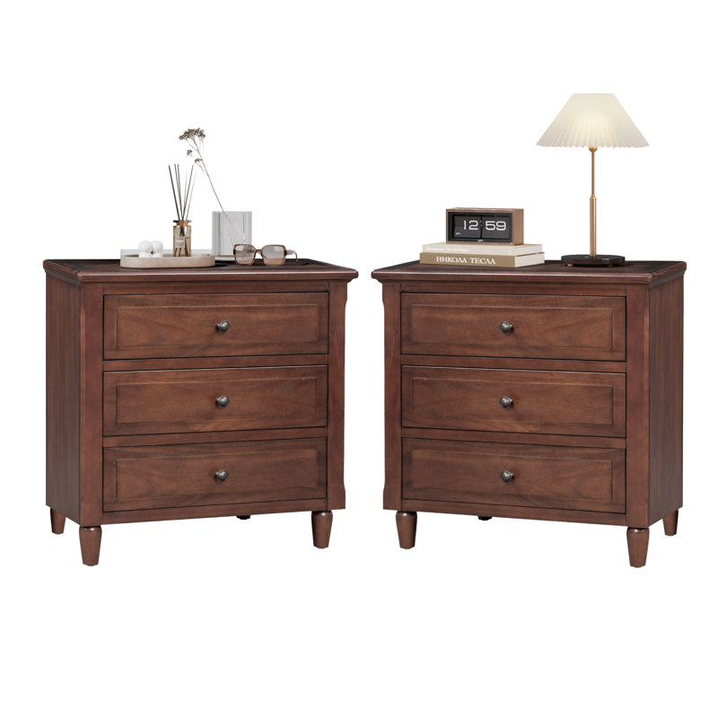 Albers Traditional 3 - Drawer Nightstand With Solid Wood Legs (Set Of 2), Brown