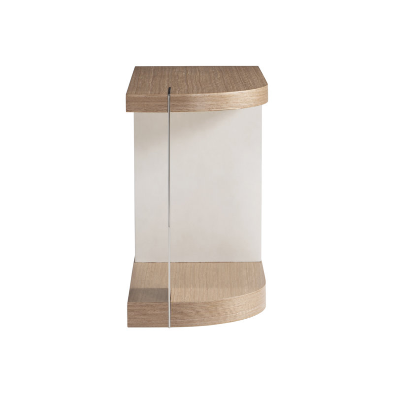 Transitional Brown Wood and Metal D-Shape End Table