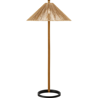Agathe 64" Bentwood Floor Lamp in Teak and Matte Black with Natural Abaca Shade