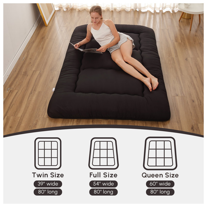 Streicher Japanese Floor Mattress, Futon Mattress with Washable Cover Japanese Futon Suitable for Camping, Guest, Twin, Black