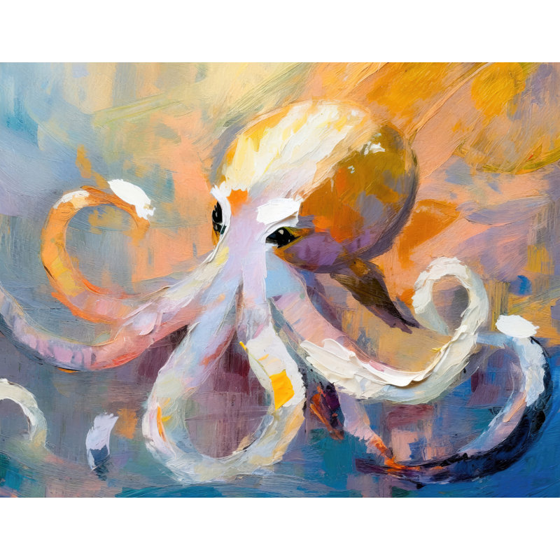 Pieuvre sur toile, H 26 po x l 32 po x P 1,5 po