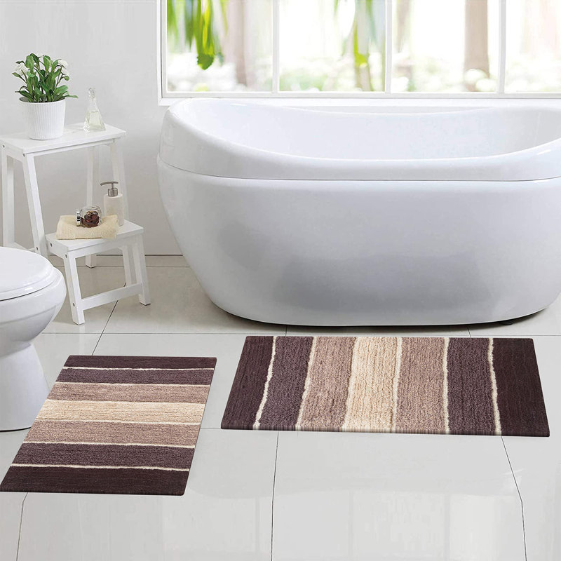 Cervantes 100% Cotton Non-Slip Bath Rug, Brown/Beige, Large