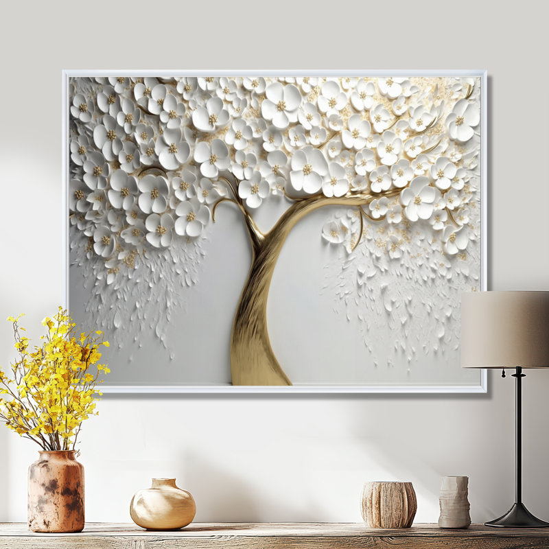 Orchidée blanche jardin de branches V - impression d'art mural floral - non texturé, H 24 po x l 32 po, Blanc