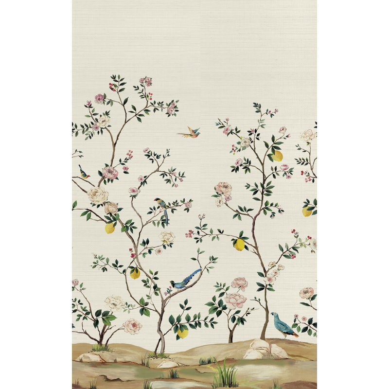 Argie Grass Cloth Floral Wall Mural, Silver