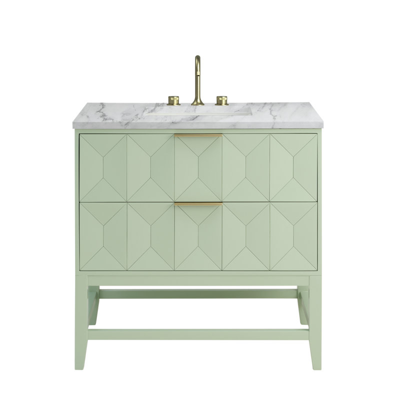 Emmeline 36'' W Single Vanity, Pistachio, Carrara White Marble, 8" Widespread