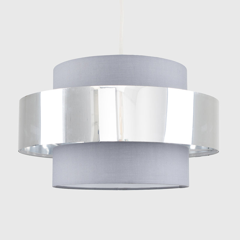 Matildo 21cm H Cotton Drum Pendant Shade ( Clip On ), Grey/Chrome, No