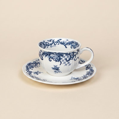 Ensemble de tasse à thé et soucoupe en porcelaine à motif floral rétro bleu et blanc