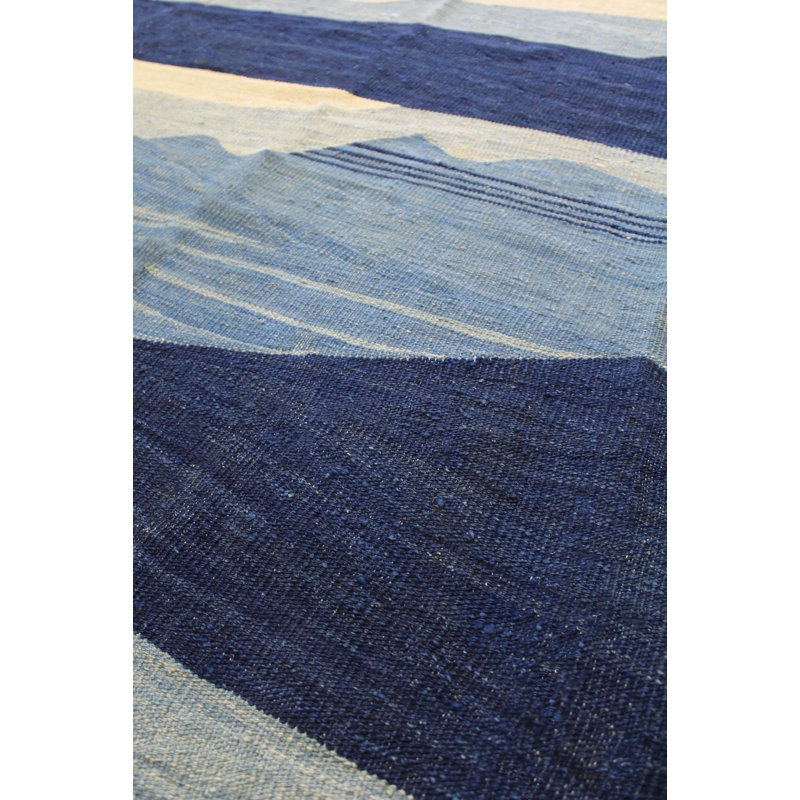 One-of-a-Kind Rectangle 9'1" X 12'1" New Age Wool Area Rug in Blue/White