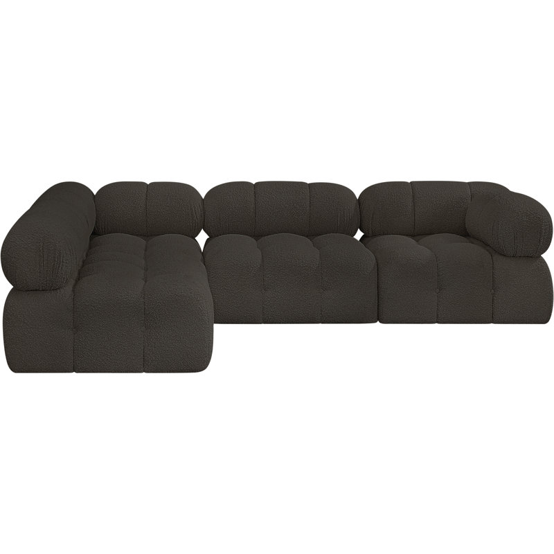 Ames Upholstered Sofa, Brown Boucle Fabric, 2 Armless, 2 Corner