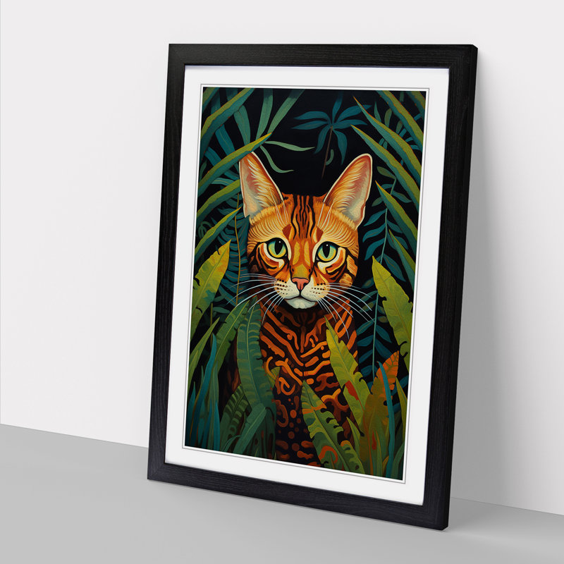 Bengal Cat Symbolism Art - Framed Print, 64cm H x 46cm W x 2cm D, Black