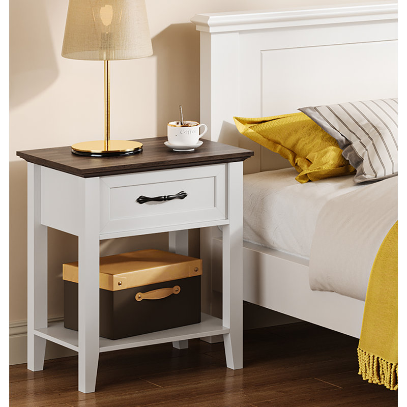 50cm W Manufactured Wood Bedside Table, White/Brown