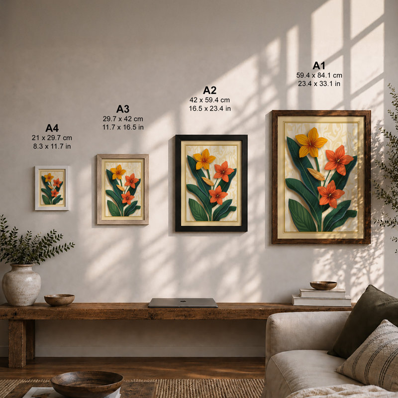 Golden Lilies Botanical - Framed Print, A3 - 42.0 x 29.7 cm, Black
