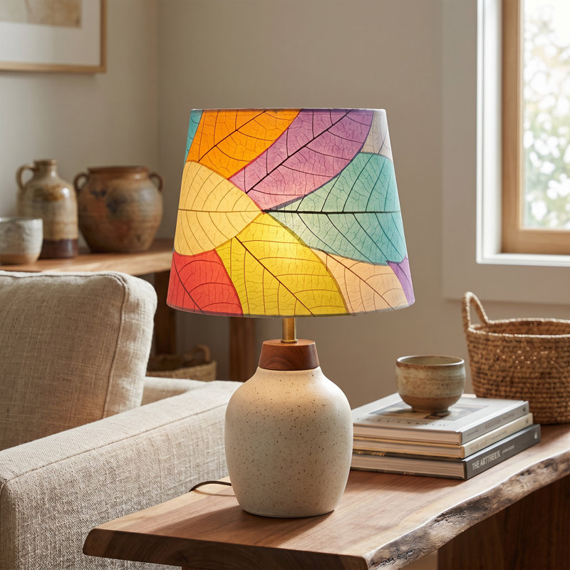 Abat-jour tambour Real Leaf en rouge / bleu / rose, H 9 po x l 12 po x P 12 po, Rouge / bleu / rose