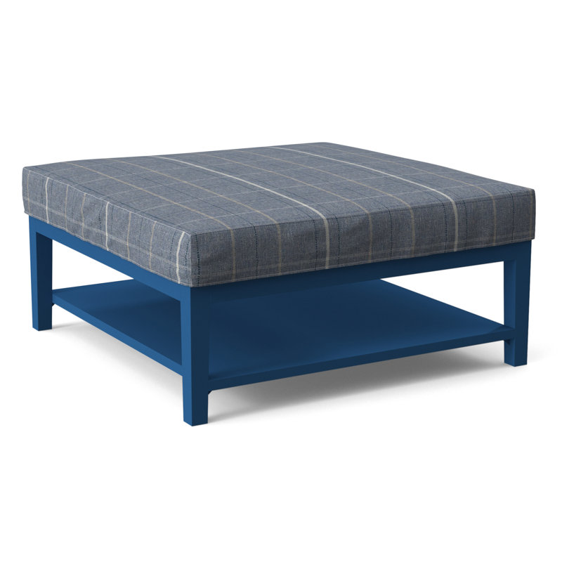 Hammond Square Ottoman, Lapis Plaid; 0126-63, Antique Black Finish