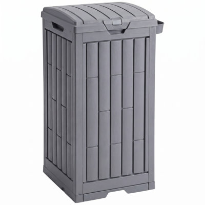 30 Gallon Gray Rectangular Outdoor Trash Can with Hinged Lid
