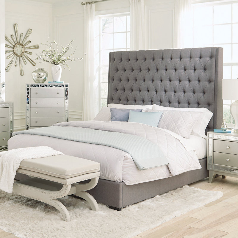 Lit tapissier standard à profil bas Shun, Très grand, Gris