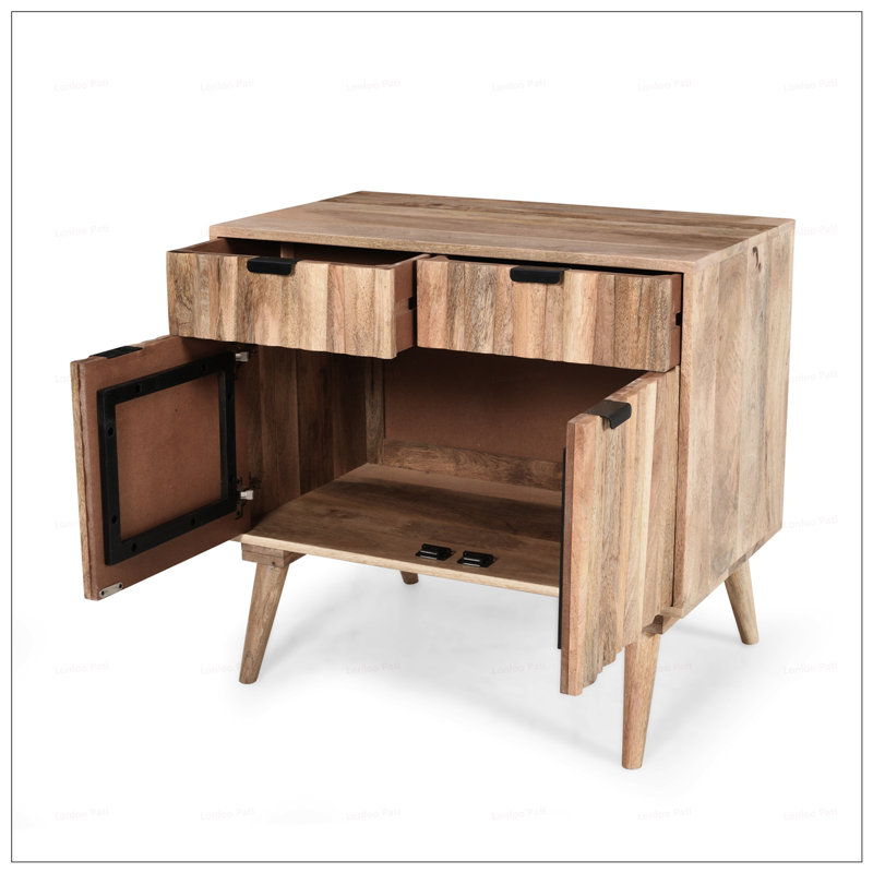 Stylish Mango Wood 2-Drawer 2-Door Cabinet With Natural Finish And Smart Storage Solutions