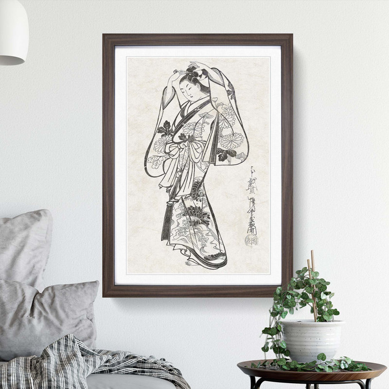 Courtesan Placing a Hairpin in Her Hair by Kaigetsudo Anchi - Picture Frame Painting Print, 36cm H x 27cm W x 2cm D
