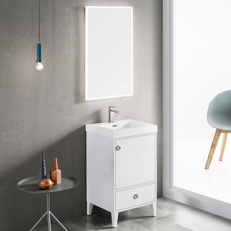 Meuble-lavabo de salle de bain simple à design ergonomique 20 po imperméable Jez, Blanc mat