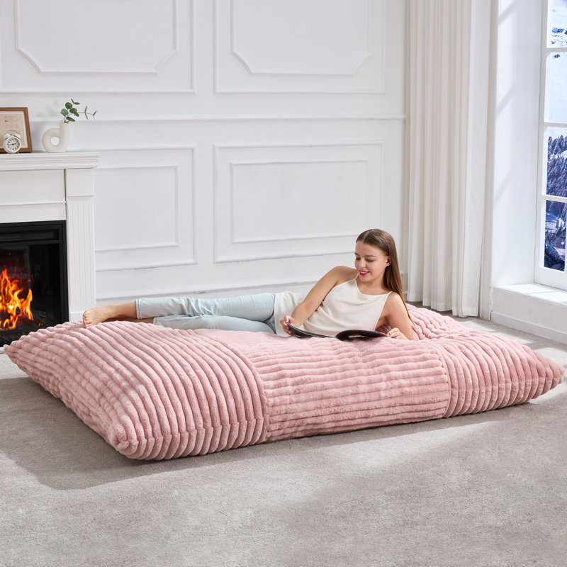  Fauteuil à billes 3-en-1 convertible en velours côtelé pour adultes, Bande, NOUVEAU 62-620-ROSE