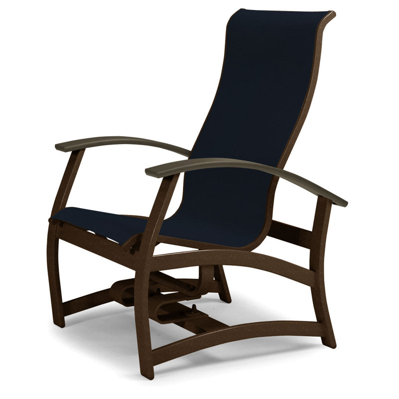 Askar Swivel Powder Coated Aluminum Outdoor Lounge Chair, Navy 13D Sunbrella®, Beachwood P40, Textured Kona