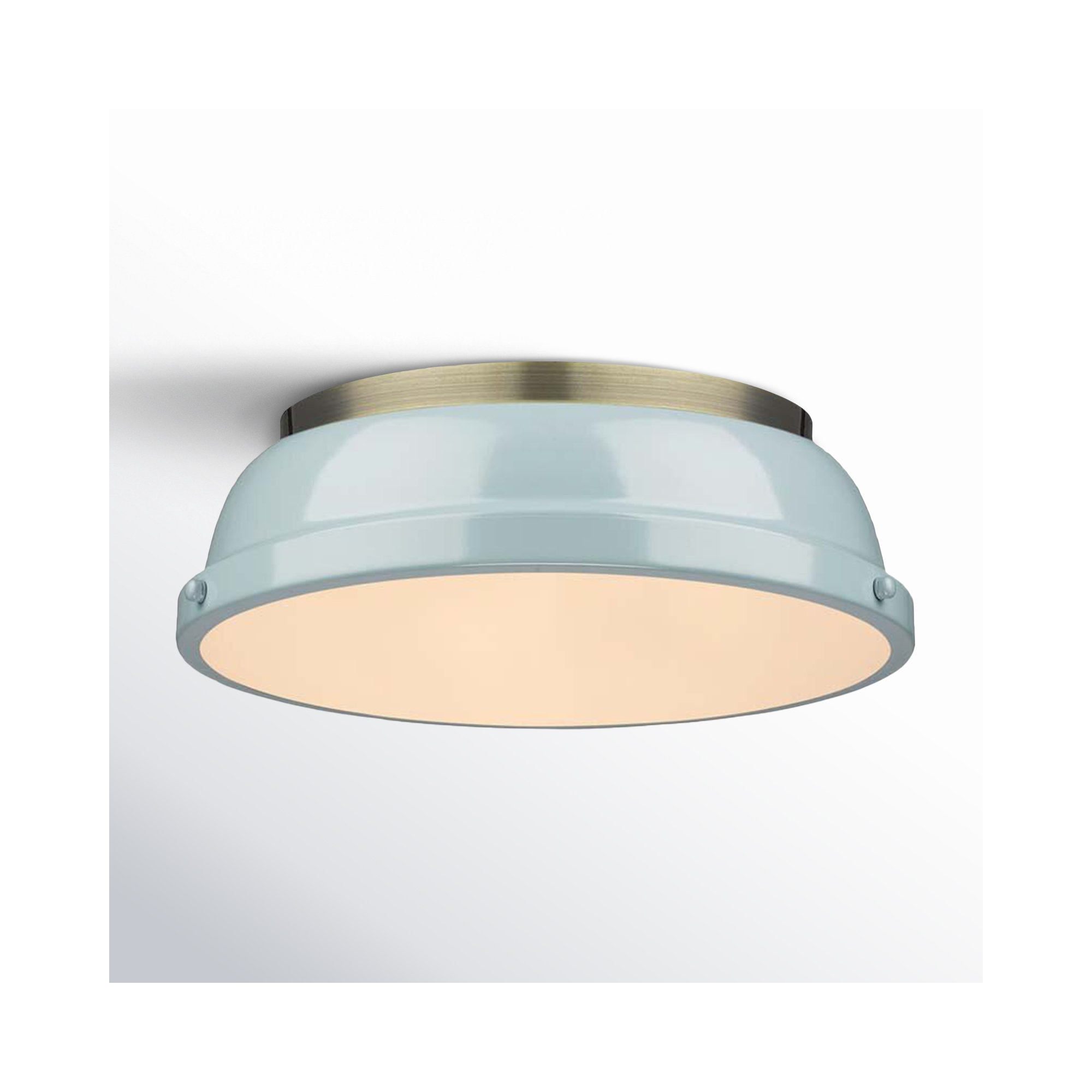 Calico 2 Light Steel Flush Mount, Seafoam, Aged Brass