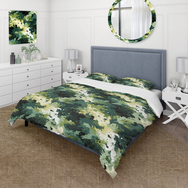 Ensemble de housse de couette Camouflage Green Art Splatte, Housse de couette simple + 1 taie décorative stan