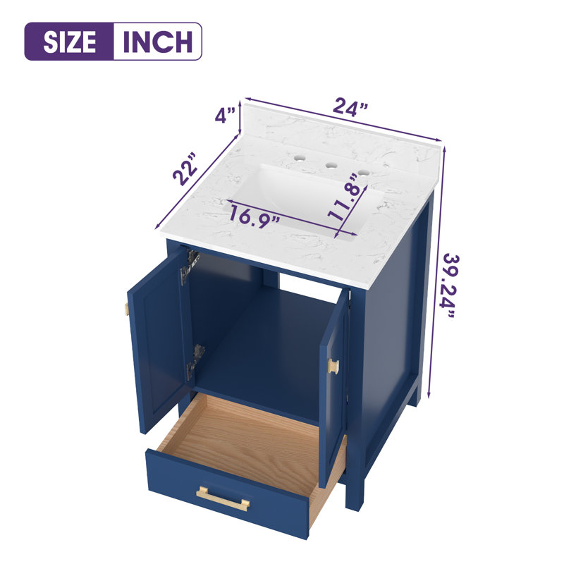 Cholena 24 Inch Bathroom Vanity With Single Sink, Brushed Gold, Blue