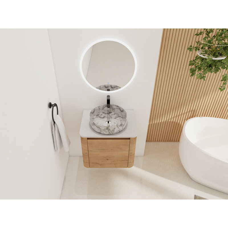 Ensemble de meuble-lavabo mural 23 5/8 po - 5 options de lavabo couleur, plateau en pierre reconstituée et armoire de rangement à fermeture en douceur (type D)