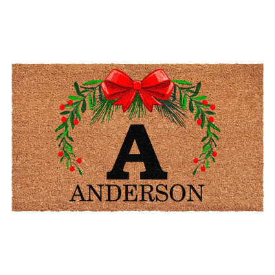 Paillasson couronne de Noël personnalisé, lettre A