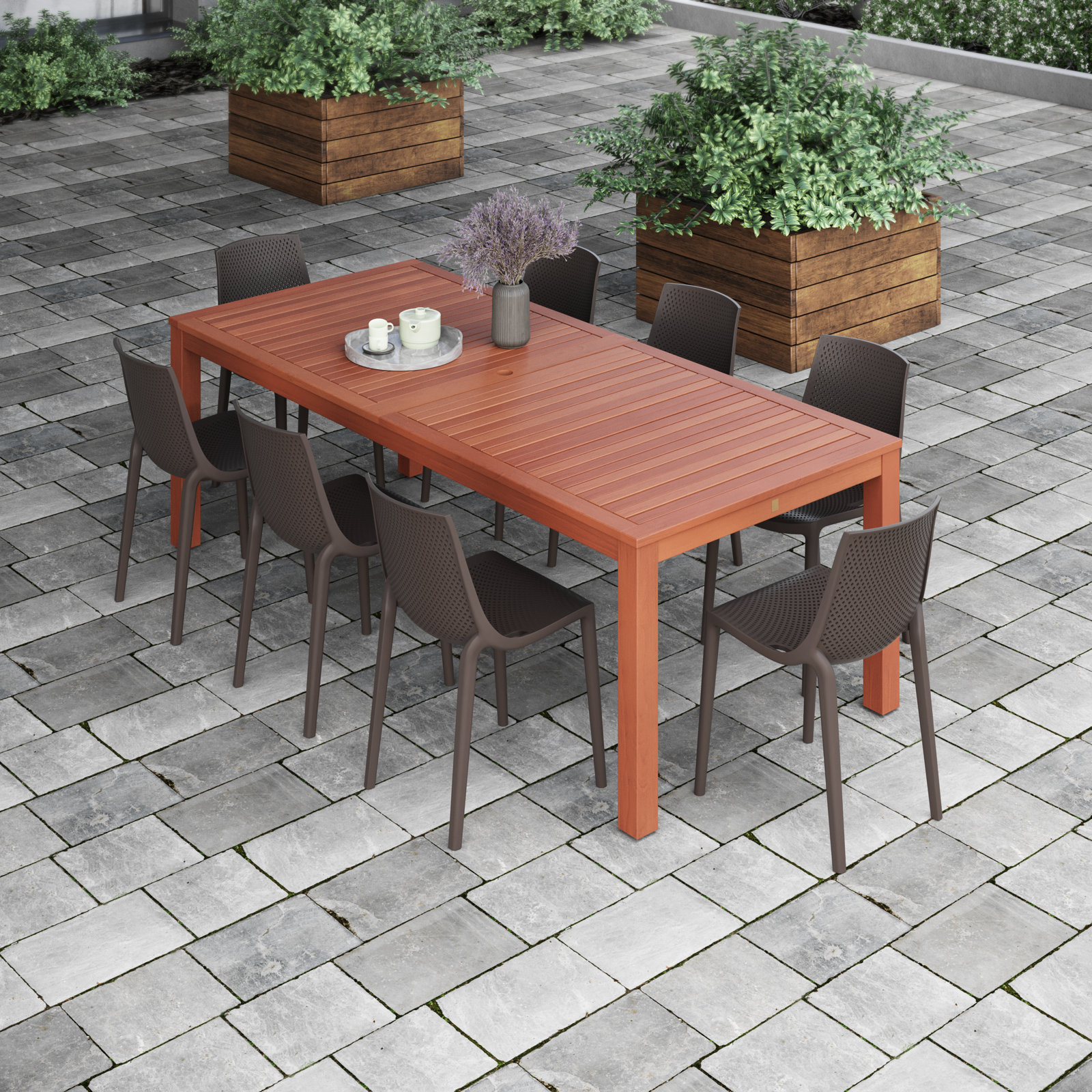 Anautica 88" Eucalyptus Patio Dining Set, Brown