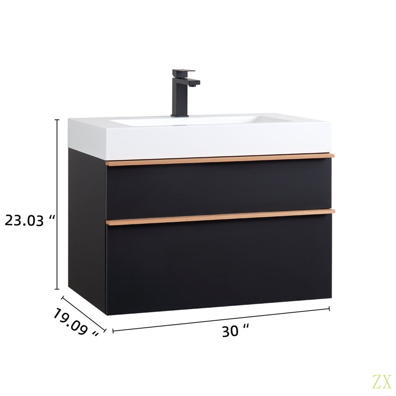 Meuble-lavabo mural VELA, Noir, 30"